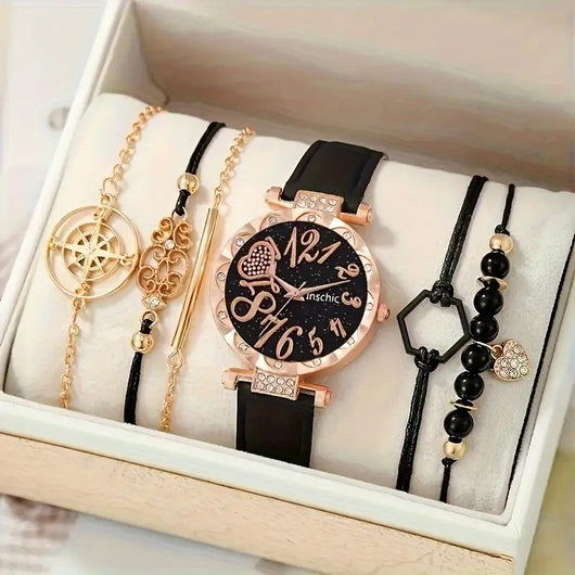 Reloj de Cuarzo con Diamantes y Pulsera de Cuentas para Mujer - Image 5