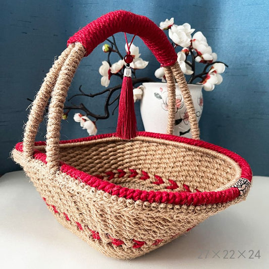 Cesta Tejida a Mano Estilo Boho Retro Azul Xi - Decoración Artesanal - Image 2
