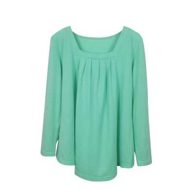 Blusa Plisada Cuello Cuadrado Manga Larga Talla Grande Algodón Imitación - Image 19