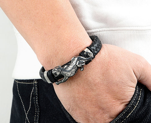 Pulsera Magnética para Hombre con Dragón Pi Xiu - Acero Inoxidable y Cuero con Patrón Leopardo - Image 17