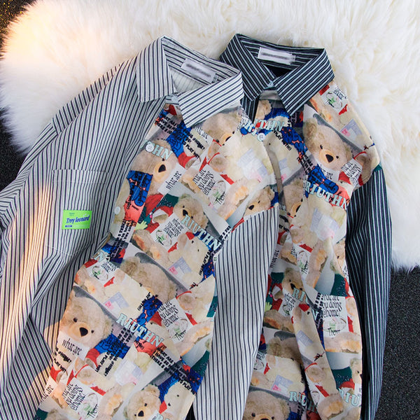 Playera Estampado Oso a Rayas para Hombre y Mujer