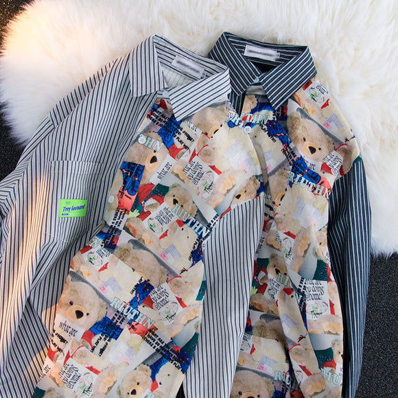 Playera Estampado Oso a Rayas para Hombre y Mujer