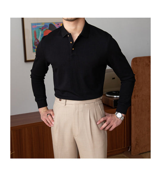 Polo Retro de Manga Larga Ajustado en Colores Sólidos - Image 23