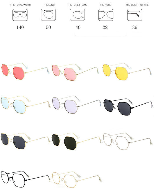 Silver polygonal sunglasses with clear lenses, featuring a thin metal frame and vintage style. - Image 2