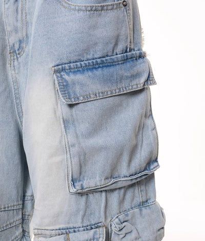 Pantalones Cortos Cargo Denim Retro Multibolsillos para Mujer - Verano Suelto Efecto Lavado - Image 11