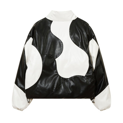 Abrigo Acolchado de Algodón con Cuello Alto y Costuras Irregulares Bicolor - Image 12
