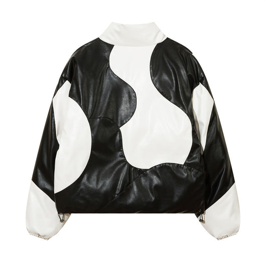 Abrigo Acolchado de Algodón con Cuello Alto y Costuras Irregulares Bicolor - Image 12