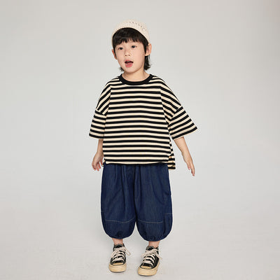 Playera Infantil de Rayas Coreana Suelta para Verano
