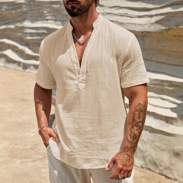Camisa Casual de Manga Corta con Cuello Parado - Transpirable y Versátil