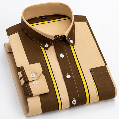 Camisa Casual de Manga Larga con Rayas Anchas para Hombre - Image 4