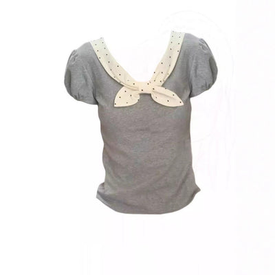 Blusa Coreana Lunares con Moño Ajustada Manga Corta Reductora - Image 5