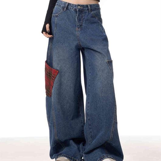 Jeans Patchwork Mujer Talle Ancho Suelto