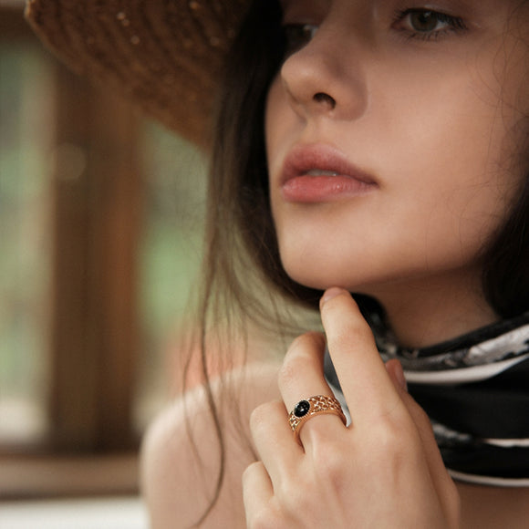 Anillo de Ágata Retro Lujo Ligero para Mujer