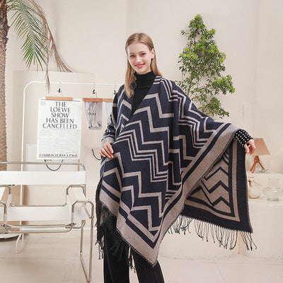 Chal Poncho con Abertura Lateral y Patrón Espiga Elegante - Image 12