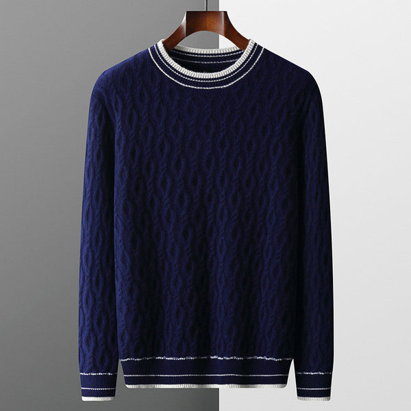 Suéter Colorblock Jacquard Grueso Cuello Redondo Hombre Otoño Invierno