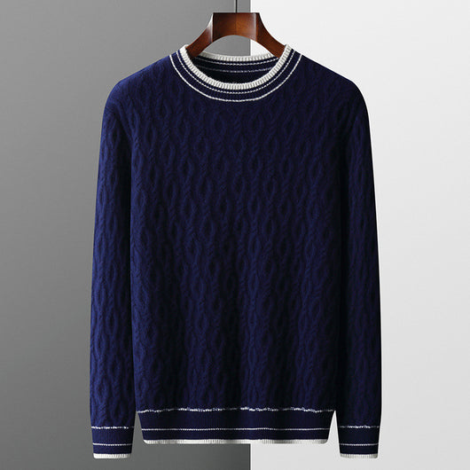 Suéter Colorblock Jacquard Grueso Cuello Redondo Hombre Otoño Invierno - Image 2