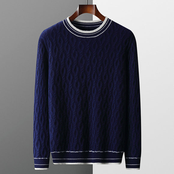 Suéter Colorblock Jacquard Grueso Cuello Redondo Hombre Otoño Invierno