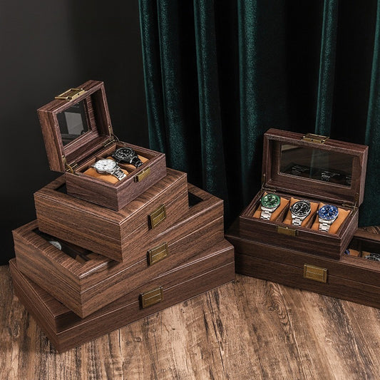 Caja Organizadora de Relojes Retro con Acabado Cuero PU y Diseño Madera