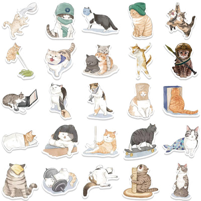 53 cartoon watercolor cute cat stickers in various poses and breeds, perfect for personalizing laptops, luggage, and phones. - Image 3