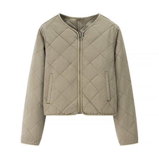 Chaqueta Acolchada de Algodón con Cuello Redondo y Diamantes Clásicos - Image 2