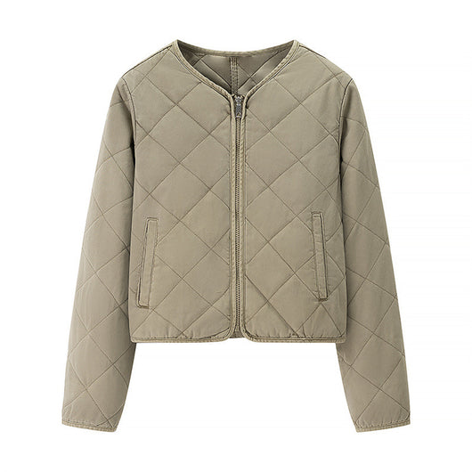 Chaqueta Acolchada de Algodón con Cuello Redondo y Diamantes Clásicos - Image 2