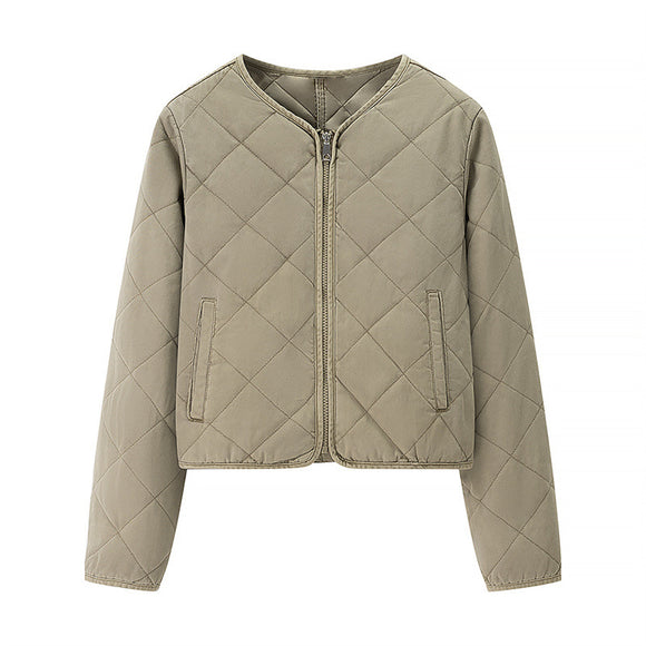 Chaqueta Acolchada de Algodón con Cuello Redondo y Diamantes Clásicos