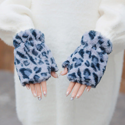 Guantes Mitones de Leopardo para Mujer - Polar Cálido sin Dedos