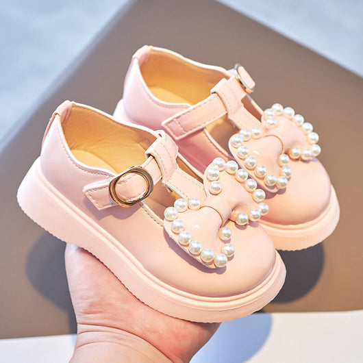 Zapatos de Cuero para Niña con Moño y Perlas - Diseño Princesa - Image 4