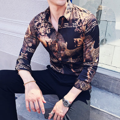 Camisa Estampada Manga Larga Ajuste Slim Estilo Coreano - Image 6