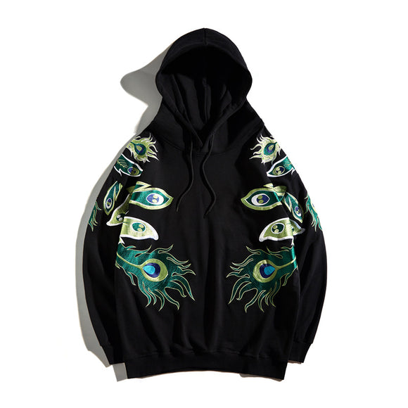 Sudadera con Capucha Pavo Real Bordada - Estilo Industrial Pesado
