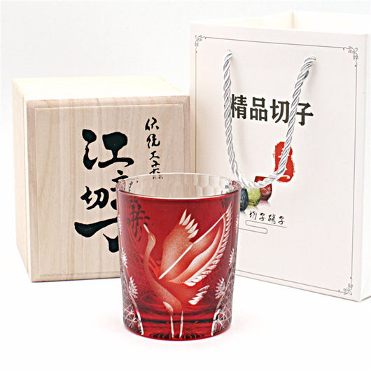 Vaso de Whiskey Edo Kiriko Pino y Grúa - Artesanía Japonesa - Image 3