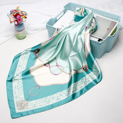 Pañuelo de Seda Artificial Estampado Retro - Accesorio Versátil para Mujer - Image 23
