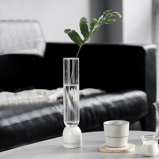 Florero de Vidrio Transparente con Base de Mármol - Diseño Moderno Minimalista - Image 2