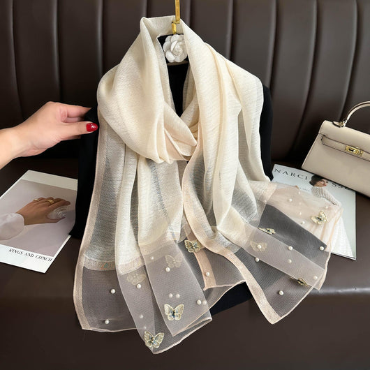Pañuelo de Seda con Mariposas Beige para Otoño-Invierno - Image 29