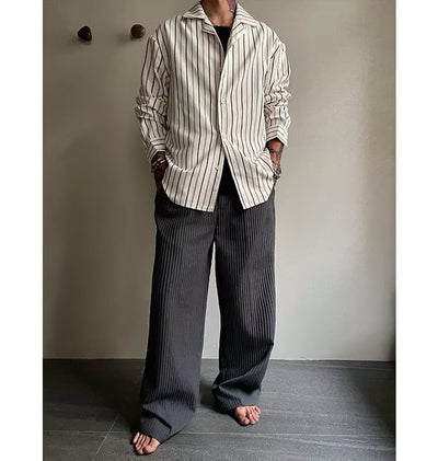 Pantalones Anchos Plisados con Textura para Hombre - Image 12