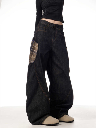 Pantalones Rectos Anchos con Costuras Cuadros Retro para Mujer - Image 3