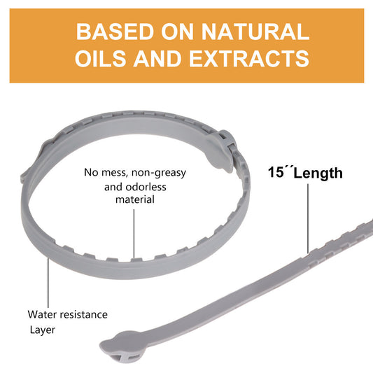 Light grey pet collar, 15 inches long, for flea and insect repellent, made with natural oils and extracts. Features water resistance, non-greasy, and odorless m - Image 2