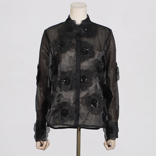 Camisa Polo de Diseño con Bordado 3D, Lentejuelas y Flores Volumétricas - Image 19
