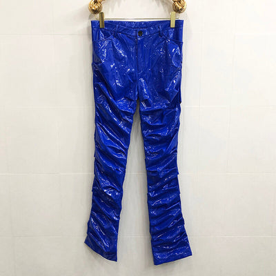 Pantalones de Cuero Plisados Acampanados Mirror Fit para Hombre y Mujer - Image 15