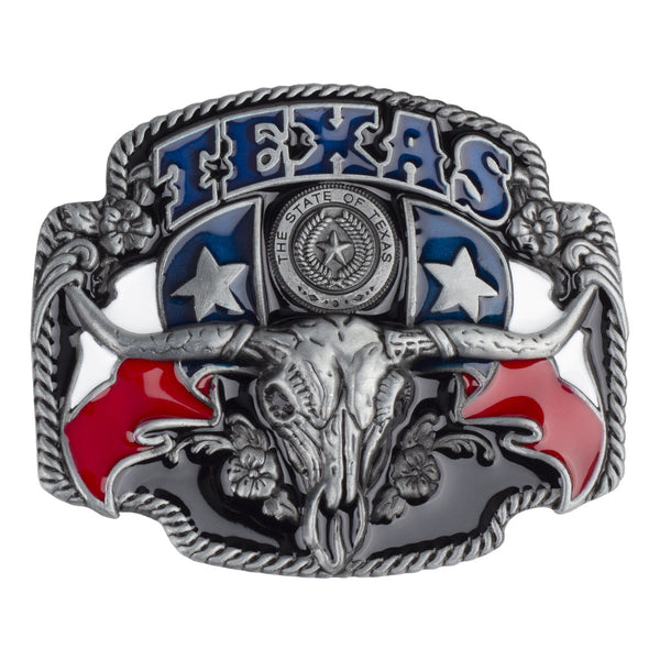 Cinturón de Cuero Estilo Vaquero con Hebilla Longhorn Texas 3.8cm