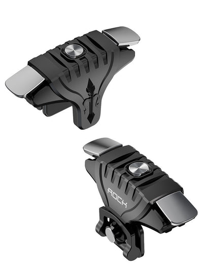 Two black and silver mobile gaming triggers with mechanical buttons, designed to clip onto a smartphone. - Image 9