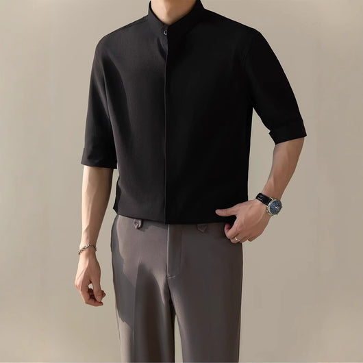 Camisa Manga Corta con Cuello de Pie para Hombre - Image 3