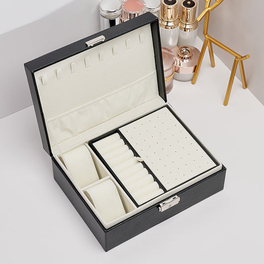 Caja Organizadora de Joyas y Relojes en Cuero PU Doble Capa - Image 12