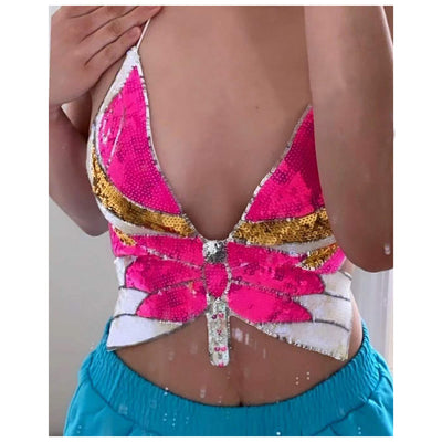 Chaleco Retro con Lentejuelas de Mariposa Multicolor - Estilo Europeo y Estadounidense - Image 3
