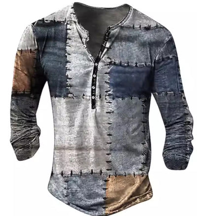 Blusa con Escote Abierto, Botones y Patrón Étnico Impreso en 3D - Image 2