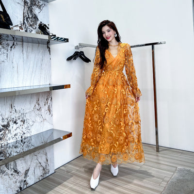 Vestido Maxi Elegante con Encaje Bordado y Malla Transpirable - Image 11