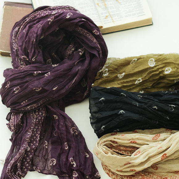 Pañoleta de Algodón y Lino con Estampado Cashew para Mujer