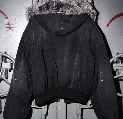 Chaqueta de Lona Lavada con Cuello de Piel y Tallado de Montaña Dividida - Image 13