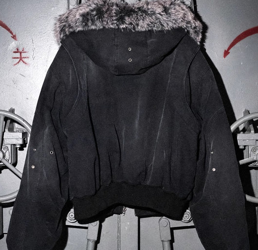 Chaqueta de Lona Lavada con Cuello de Piel y Tallado de Montaña Dividida - Image 13