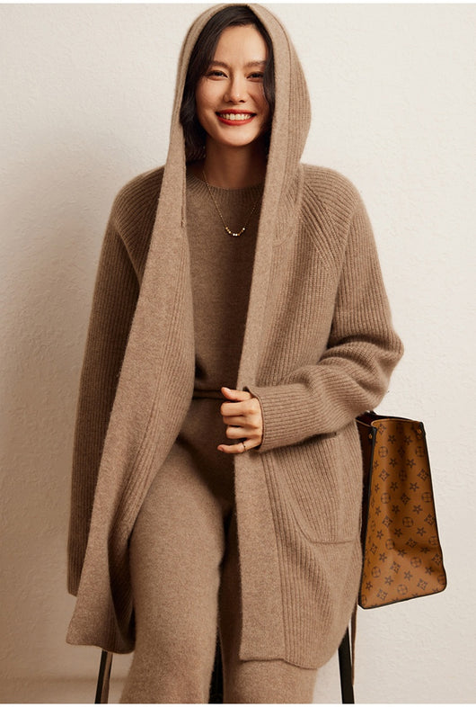 Cardigan Tejido Reversible Oversized con Capucha para Otoño e Invierno - Image 23